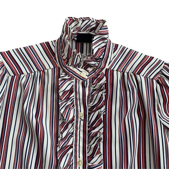Vintage Striped Ruffle Collar Striped Blouse - Picture 3 of 6